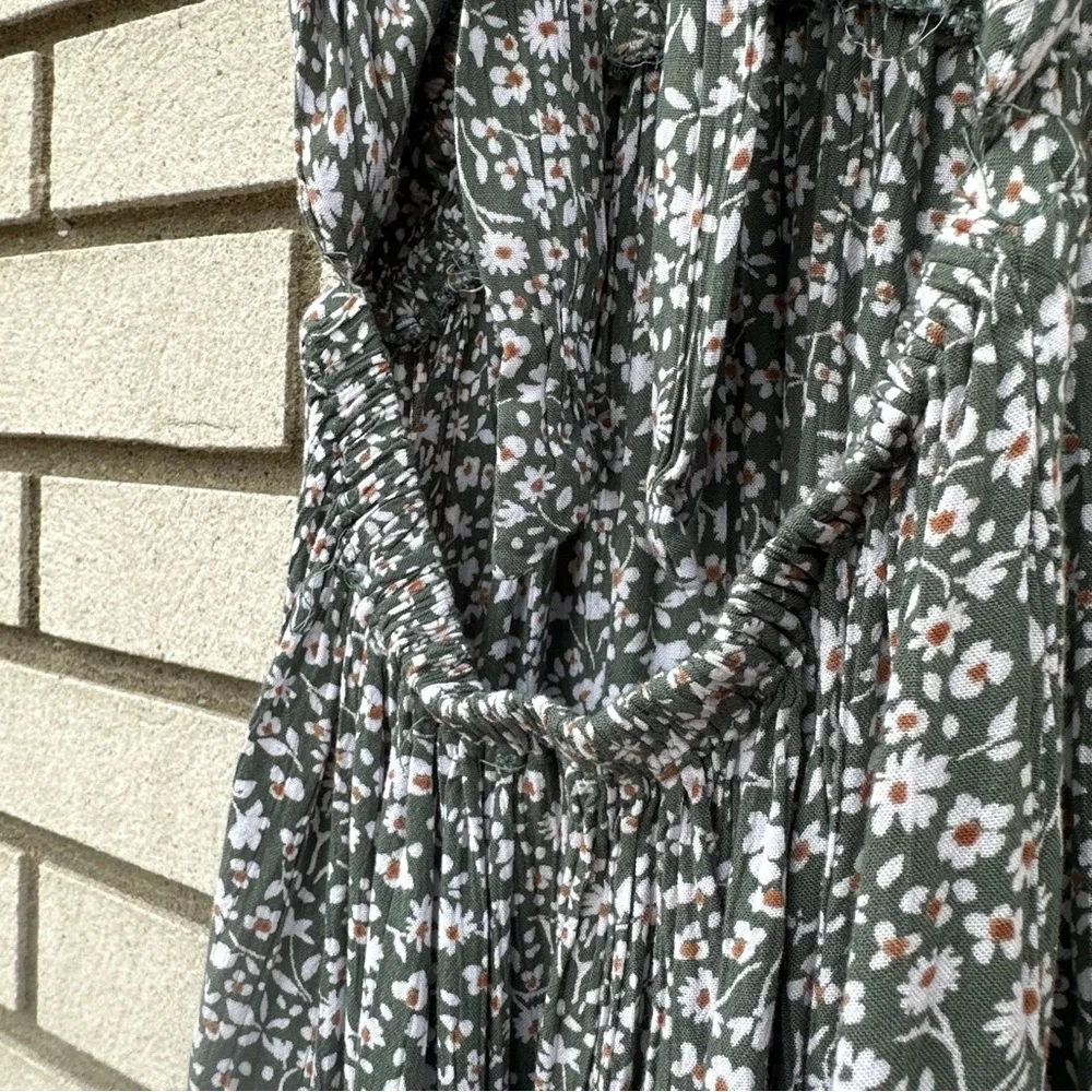 Angie Green Floral Tie Back High Low Boho Cottagecore Mini Dress L Prairie - Picture 8 of 11